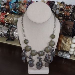 Women's Silver Chain Smokey Stones Statement Necklace